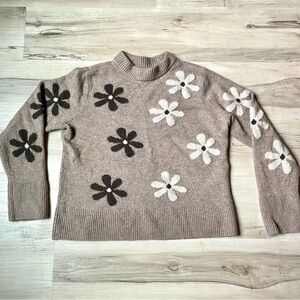 CeCe floral Patterned Sweater - Brown and Cream